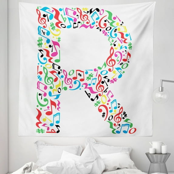 Letter R Tapestry, Cool and Creative Arts Themed Typography Design Music Inspired Uppercase R Font, Fabric Wall Hanging Decor for Bedroom Living Room Dorm, 5 Sizes, Multicolor, by Ambesonne