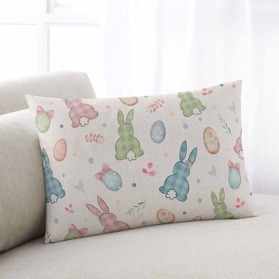 Pink Blue Green Easter Queen Size Pillow Cover, Pillowcase Protectors with Zipper, Breathable Decorative Throw Pillow Case Cover, Spring Bunny Colorful Eggs Pillow Shams for Couch Sofa 20x30Inch