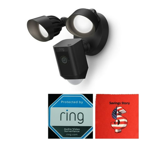 Ring_Floodlight Cam Wired Plus, Motion Activated HD, Black, Wi-Fi, Free Cleaning Cloth, Security Camera