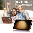 thumbnail image 4 of Design for Samsung Galaxy S23 5G Phone Case with Screen Protector Adjustable Wrist Strap Kickstand Credit Card Slot Slim Shockproof Hybrid Rugged Protective Cover for Women Men Brown, 4 of 14