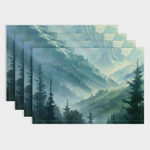 Shiartex Mountain Pine Trees Fog Linen Cloth Placemats Set of 4 for Birthday Parties, Christmas, Restaurants - Home Decoration Accessories 18x12in