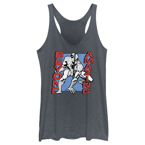 Women's Spider-Man: Beyond Amazing Split Panel Racerback Tank Top Navy Blue Heather 2X Large