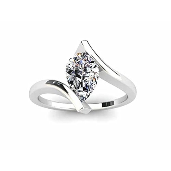 HeartsAndYou 1ct Pear Cut Moissanite Engagement Ring for Women Bypass Solitaire 18k White Gold Over Silver