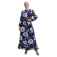 thumbnail image 2 of Grey - Navy Blue - Floral - Crew neck - Unlined - Modest Dress - Refka, 2 of 5