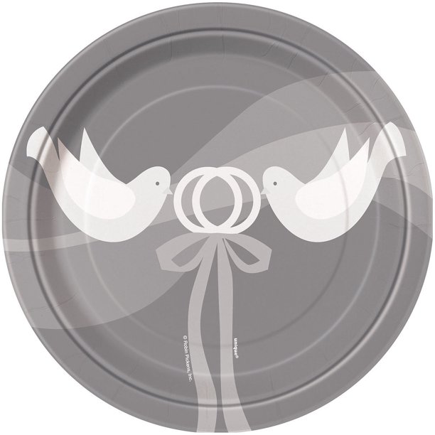 Silver Wedding Paper Plates, 7 in, 8ct