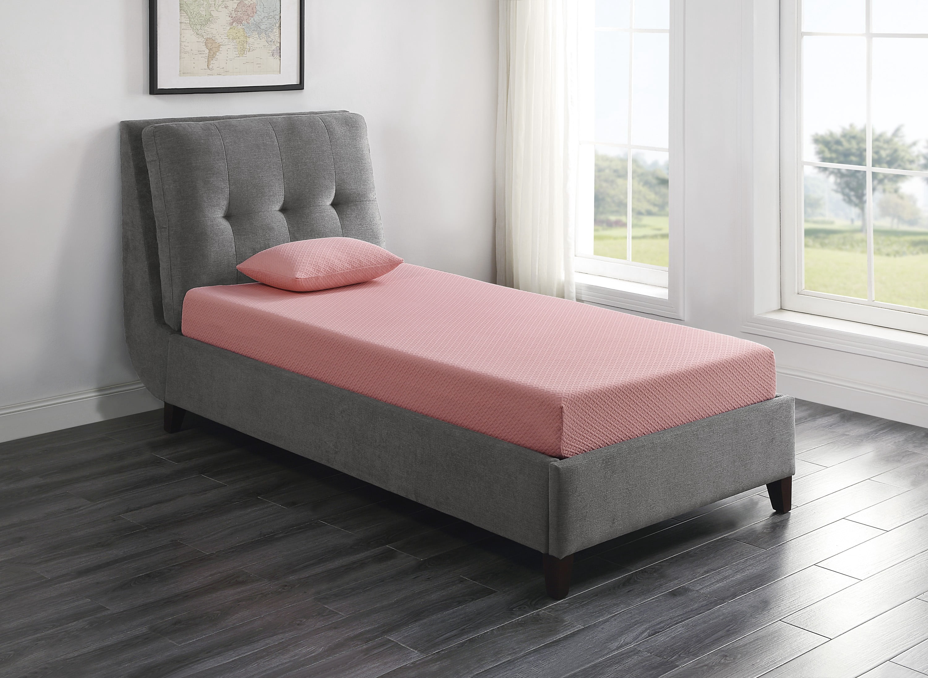7inch Full Mattress and Pillow Set, Breathable Fabric Gel-Infused Memory Foam Mattress, Pink, Mattress in a Box