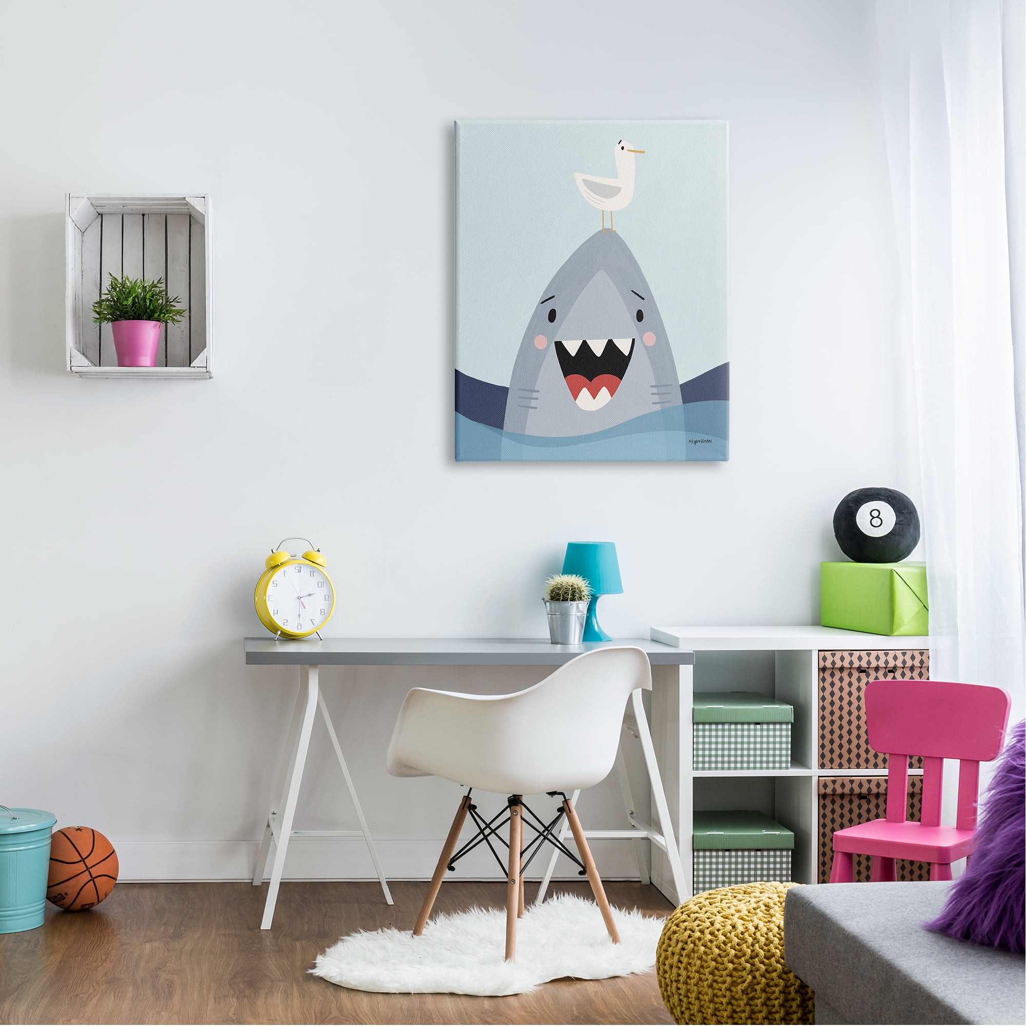 Stupell Industries Quirky Smiling Shark Seagull Nautical Ocean Waves , 30 x 40, Design by Kyra Brown