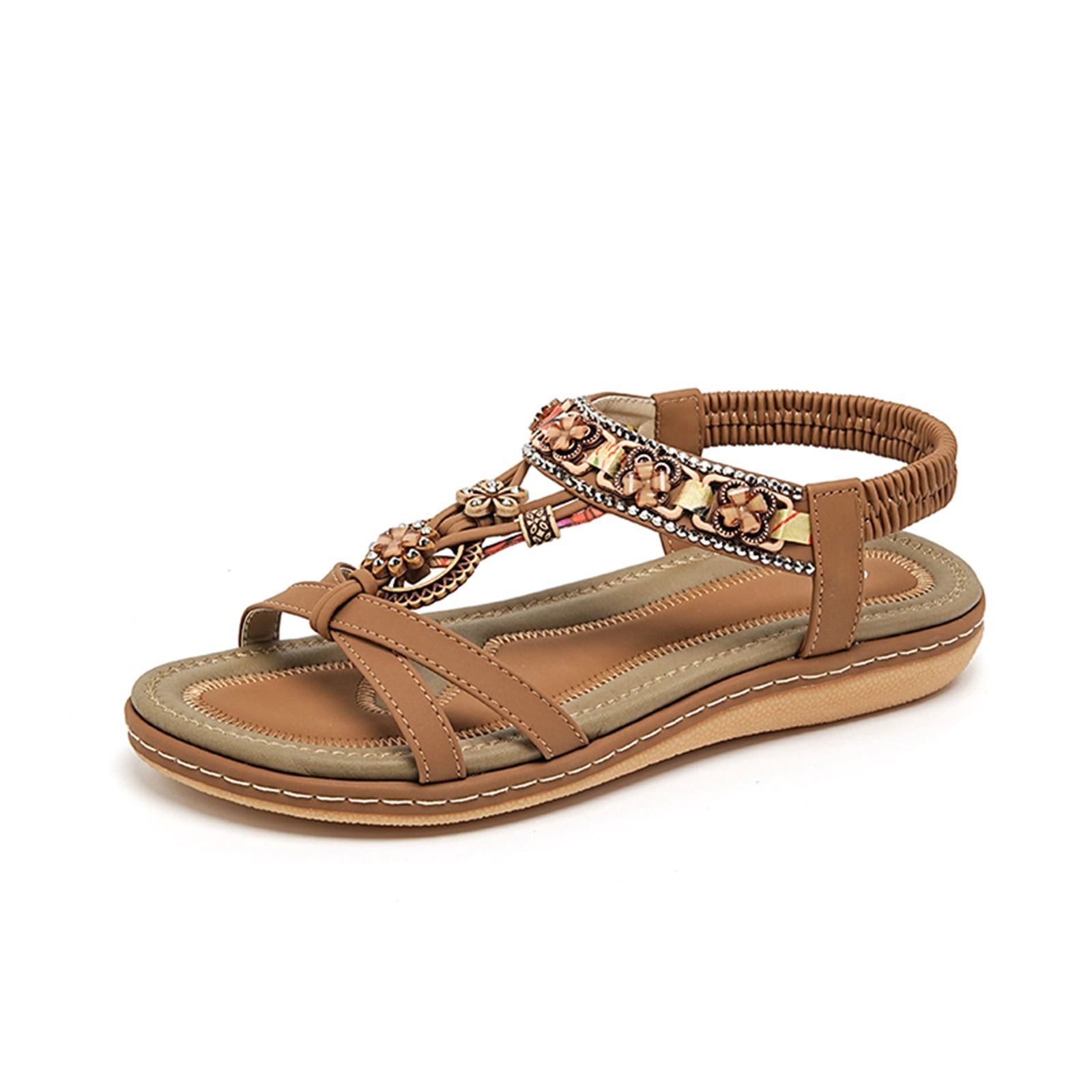 Sandals women breathable open toe bohemian flats women's sandals comfortable and durable for all-day wear womens sandals great for beach vacations poolside outings and casual daily strolls,Yellow 40