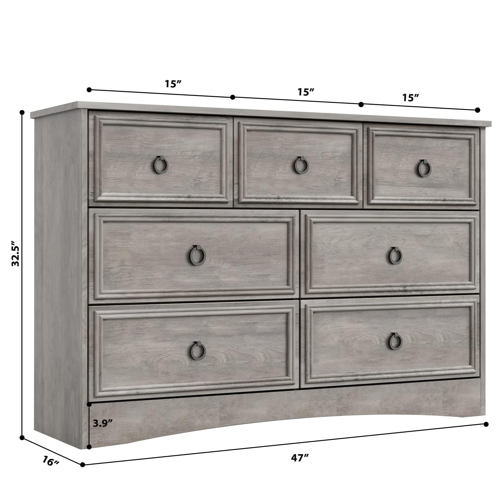 LGHM 7 Drawer Dresser, Modern Chest of Drawers for Bedroom Living Room, Gray