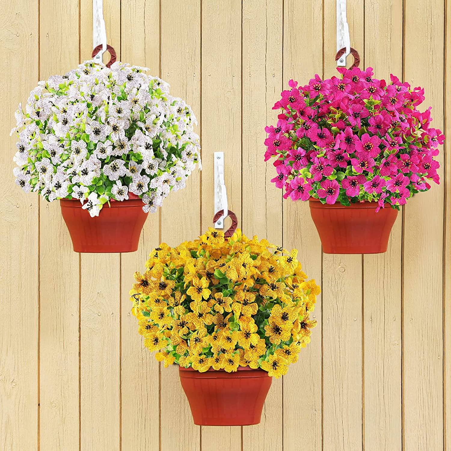 Sinhoon 18 Bundles Artificial Flowers UV Resistant Fake Plants Outdoor Faux Plastic Flowers Garden Window Box Porch Home Decor (White)