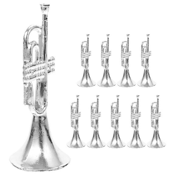 OUNONA 10pcs Miniature Trumpet Silver Musical Ornaments for Christmas Decoration