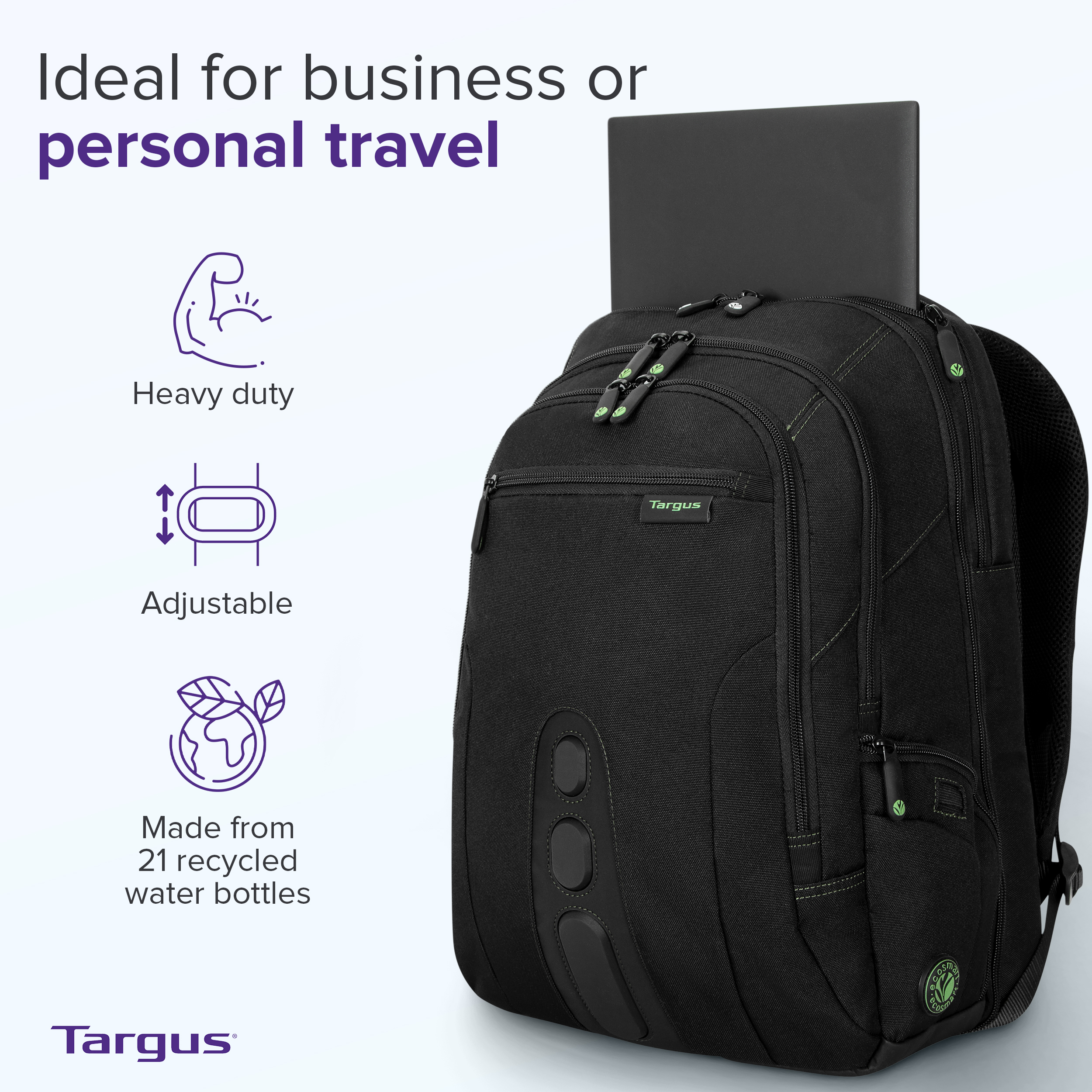 Targus EcoSmart TBB019US Carrying Case (Backpack) for 17" Notebook - Black, Green - image 4 of 9