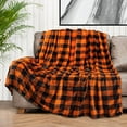 thumbnail image 5 of Black and Orange Buffalo Plaid Fleece Throw Blanket for Couch, Soft Halloween Flannel Blanket for Sofa, Orange Checkered Plaid Fall Couch Throw, Warm Cozy Fall Bed Blanket Decor Gift, 50x60, 5 of 5