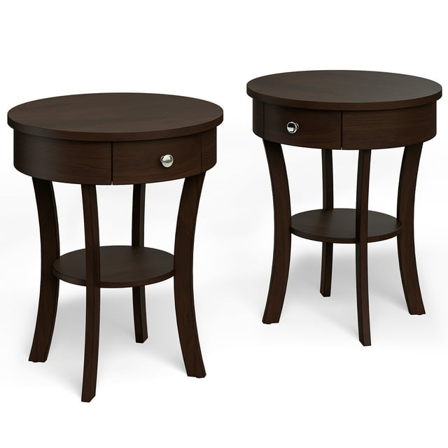 Costway 2 PCS 2-tier Side End Sofa Table Round Nightstand Bedroom Living Room Espresso