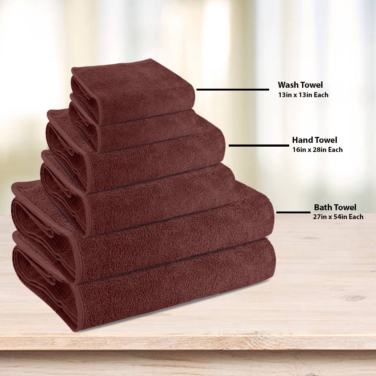 Triangle Weavers 100% Cotton Brown Terry Towels 550 GSM Set of 6 – 2 Bath, 2 Hand, 2 Wash Towels