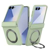 TECH CIRCLE for Galaxy Z Flip 7 2025 6.8" Magnetic Phone Case with Rotating Kickstand Grip Ring Holder, Compatible with MagSafe, Built-in Tempered Glass Screen Protector, Protective Slim Cover, Green