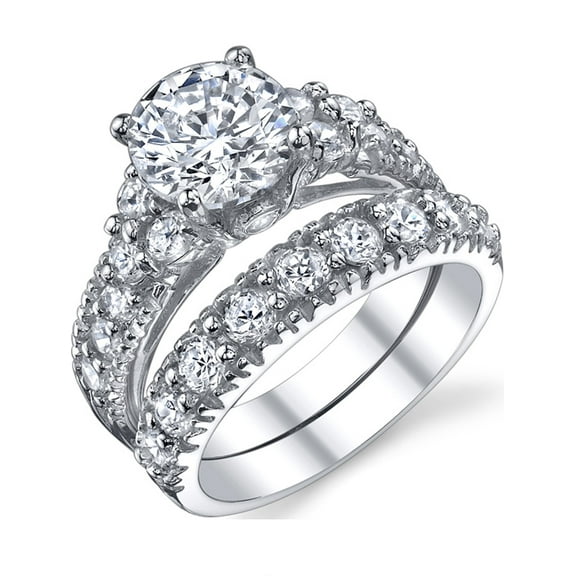 Metal Masters Womens Sterling Silver 925 Engagement Bridal Ring Set Cubic Zirconia 1.5ct 8mm