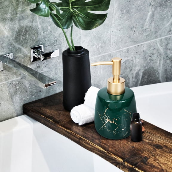 LEORX Green Ceramic Liquid Soap Dispenser Refillable Pump Bottle for Home Bathroom