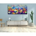 thumbnail image 3 of HFDF Blue Gold Abstract Canvas Art Modern Oil Painting Giclee Print Bold Navy Azure Swirls with Metallic Gold Highlights for Living Room Home Office Decor 24x16inch Framed, 3 of 6