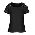 thumbnail image 5 of Womens Tshirts Trendy Off The Shoulder Tops Eyelet Solid Casual V Neck Shirts Cold Shoulder Short Sleeve T Shirts Comfy Basic Sexy Summer Tees Going Out Tops Work Blouse Loose Fit Ladies, 5 of 6