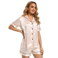thumbnail image 3 of Finvizo Womens Silk Satin Pajamas Set Soft Short Sleeve Two-piece Pjs, Champagne XXL, 3 of 6