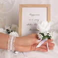 thumbnail image 4 of 2 Pieces Rose Wrist Corsage Boutonniere Set, Artificial Bride Hand Flowers, Groom Boutonniere for Wedding Prom Party Hand Flower Decoration, Anniversary Ceremony (White), 4 of 14