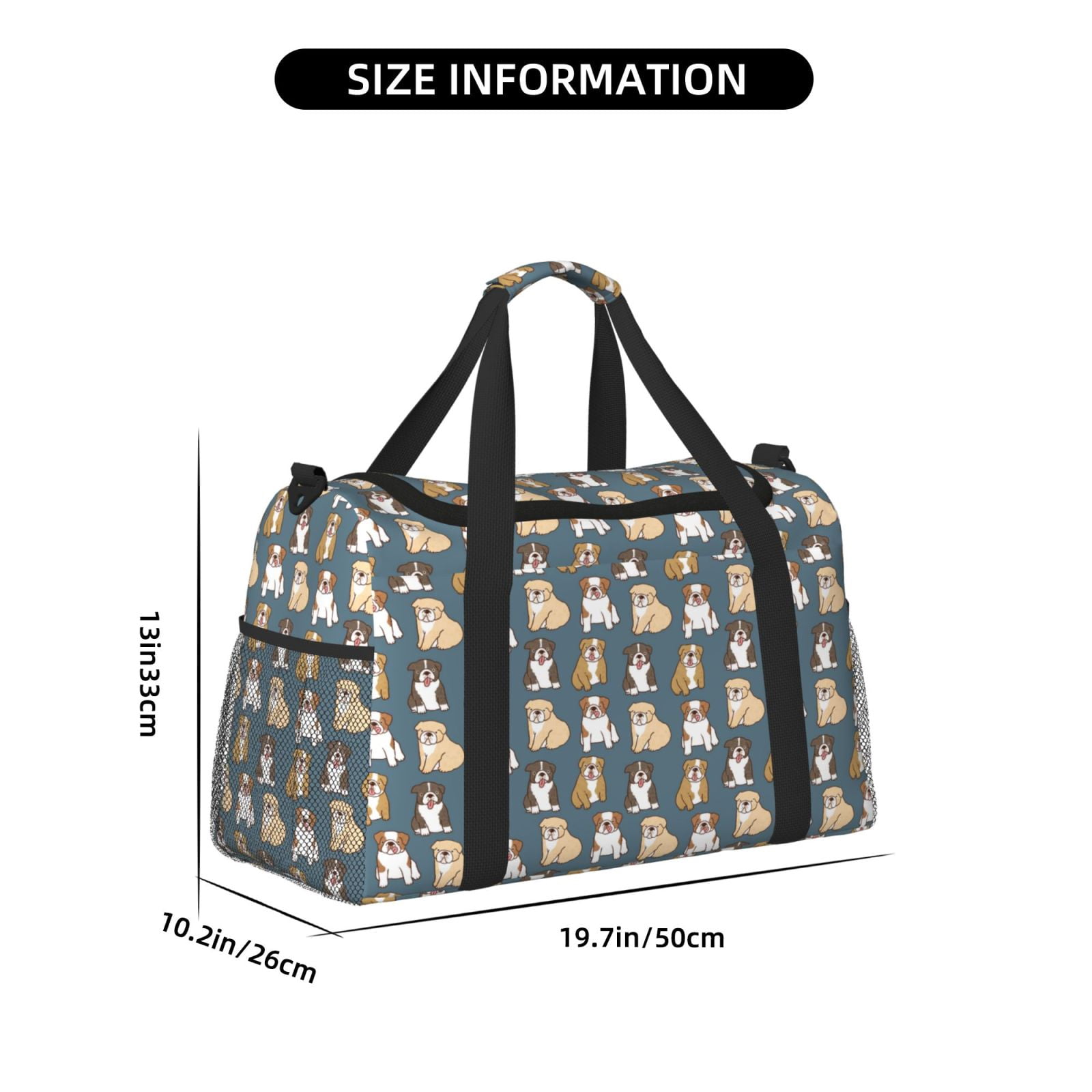 Fuzoiu Cartoon Bulldog 1 Print Travel Duffle Bag,Carry On Tote Bags,Duffel Bag,Sport Gym Bag, Hospital Bag for Labor and Delivery, Overnight Bag,Luggage Bag