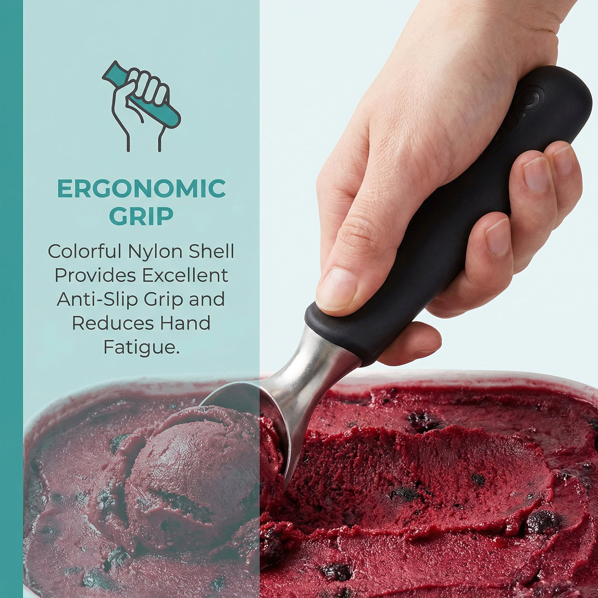 Unique Bargains Stainless Steel Ice Cream Scoop for Easy Use and Clean Black 8.9in