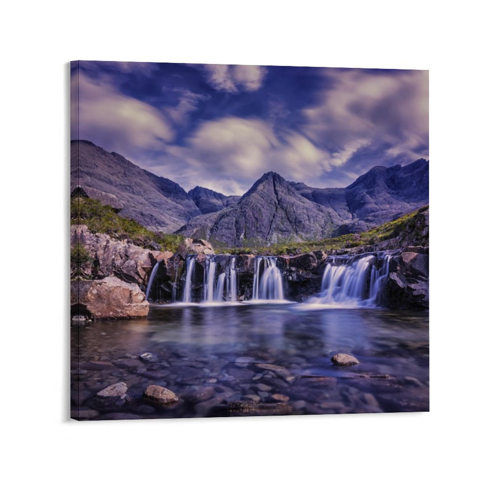 Canvas Wall Art Wall Decor with Framed, Waterfall and Natural Mountain
