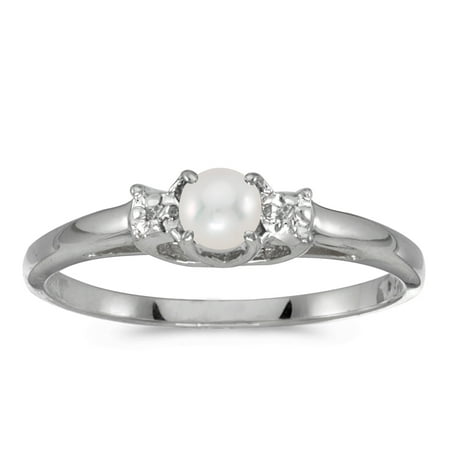 14k White Gold Freshwater Cultured Pearl And Diamond Ring