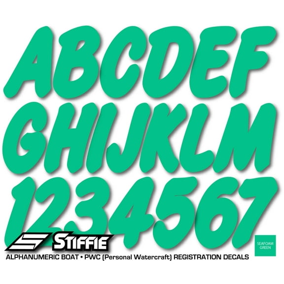 STIFFIE Whip-One Sea Foam Green 3" Alpha-Numeric Registration Identification Numbers Stickers Decals for Boats & Personal Watercraft