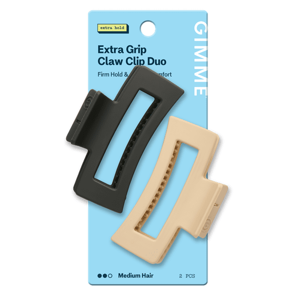 Gimme Beauty Grip   Go Extra Grip Rectangle Claw Clip for Medium Hair, Black/Tan, 2 Count