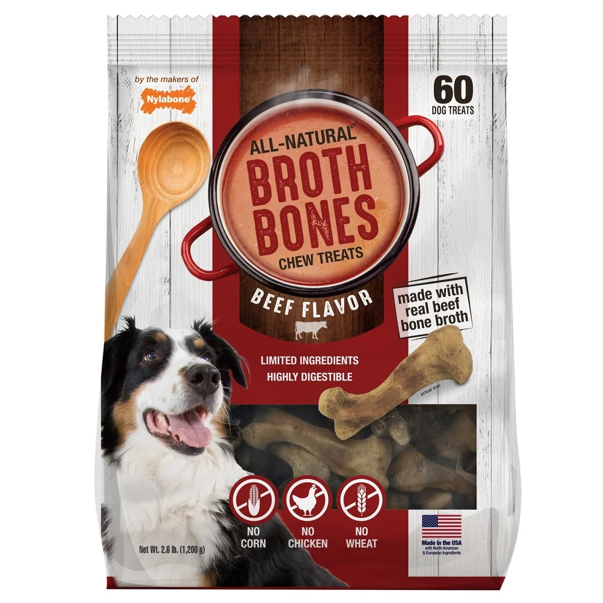 Nylabone Broth Bones Natural Edible Dog Chews, 60 Count