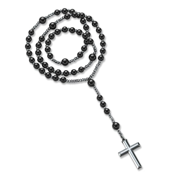 Collar Yumikoo, crucifijo negro de Jesús, rosario, hematita y ágata