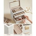 thumbnail image 4 of Caja de Joyas, Caja Joyero de 4 Niveles, para Gafas de Sol, Joyas Grandes, Tapa de Cristal, 3 Cajones, Blanco Nube y Dorado, 4 of 5