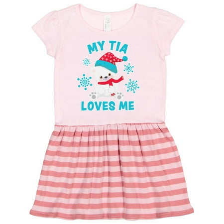 

Inktastic Polar Bear My Tia Loves Me in Santa Hat with Snowflakes Gift Toddler Girl Dress