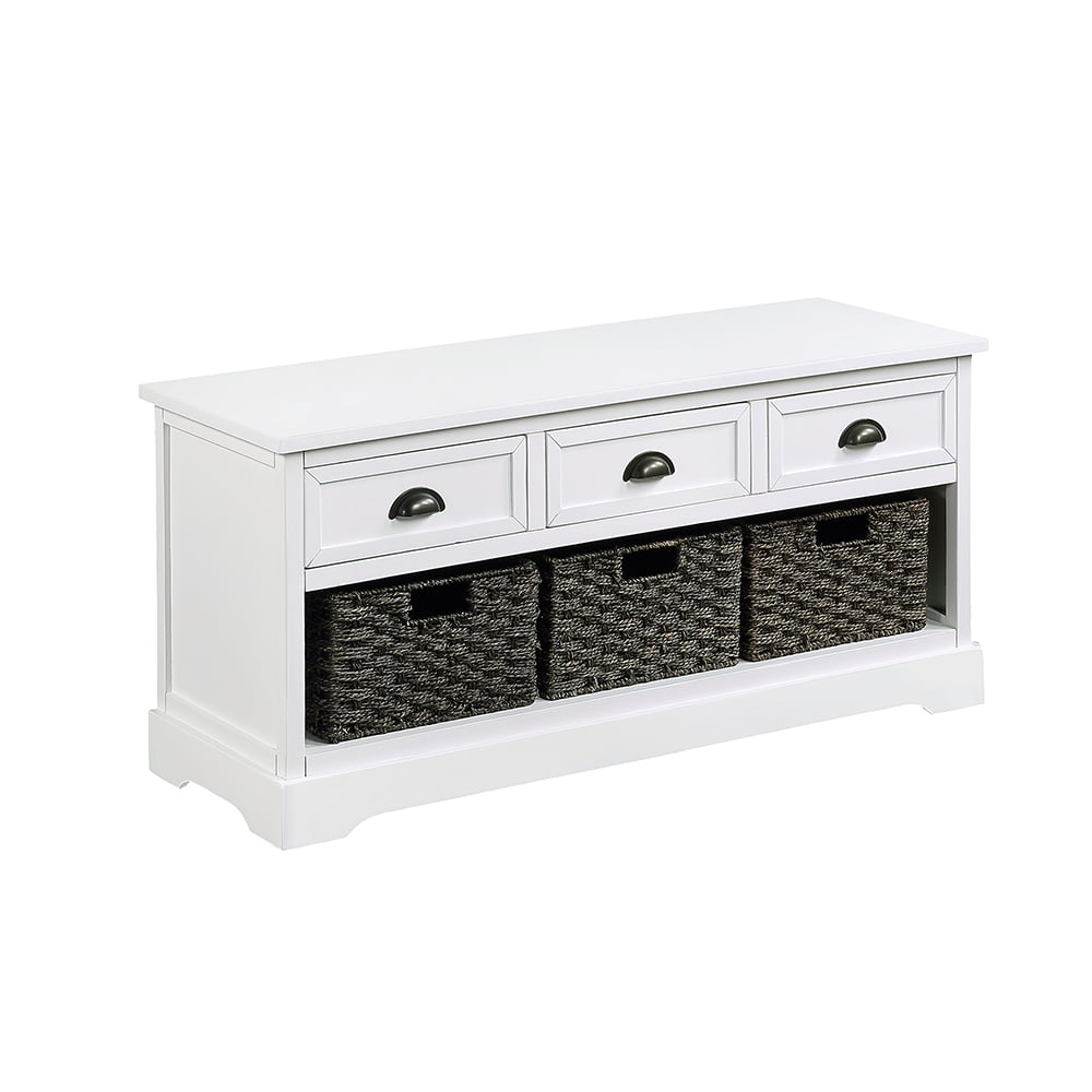 Kepooman Modern Storage Cabinet for Entryway, Multipurpose Wood Storage Stand with 3 Drawers and 3 Woven Baskets, Multiple Colors Kepooman Modern Storage Cabinet for Entryway, Multipurpose Wood Storage Stand with 3 Drawers and 3 Woven Baskets, Multiple Colors