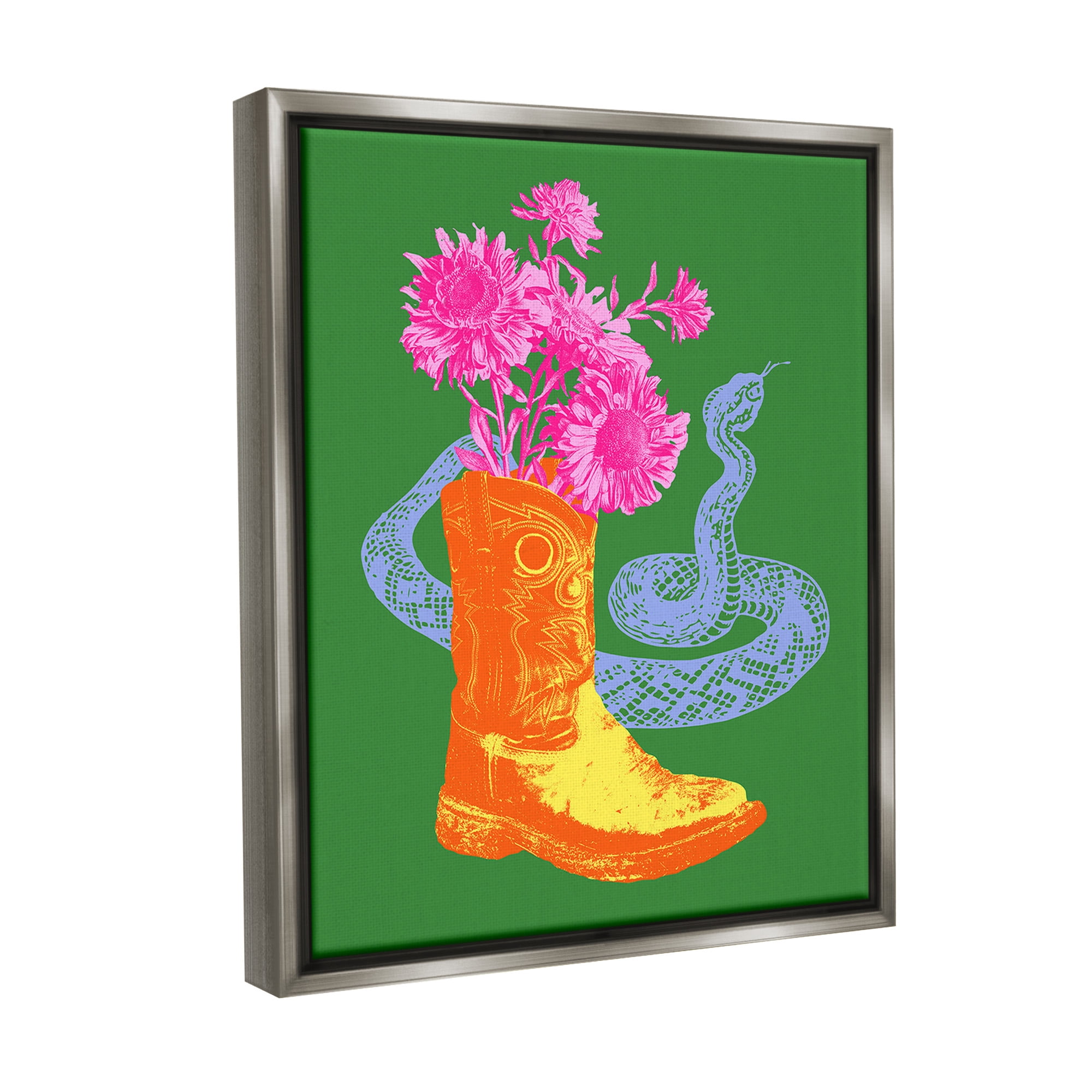Stupell Industries Modern Snake & Boot Botanical & Floral Painting Gray Floater Framed Canvas Art Print Wall Art, 17 x 21