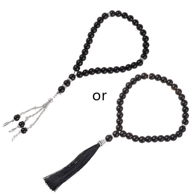 Black 33 cuentas de oración musulmana, cuentas redondas de 12 mm, cuentas de oración del rosario Tasbih Allah