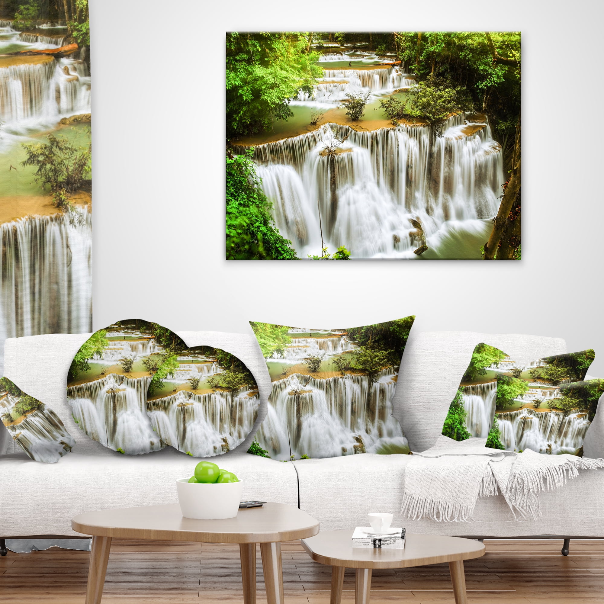 Designart Green Huymea Kamin Waterfall - Photography Throw Pillow - 12x20