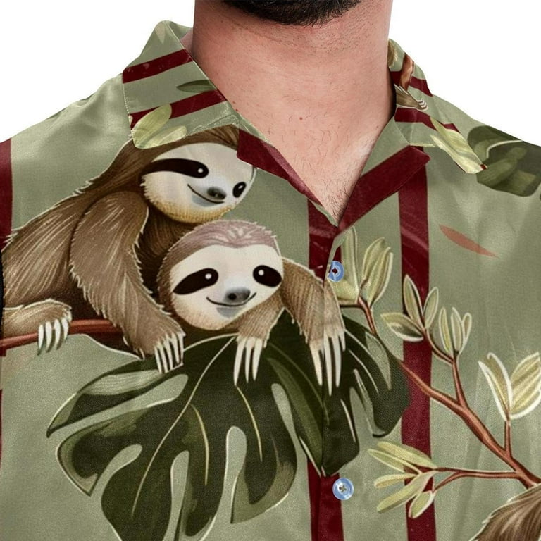 Hawaiian Shirts Short Sleeve Button Down Men Funny Hawaiian Shirts for Men Sloth Animal Cartoon Walmart