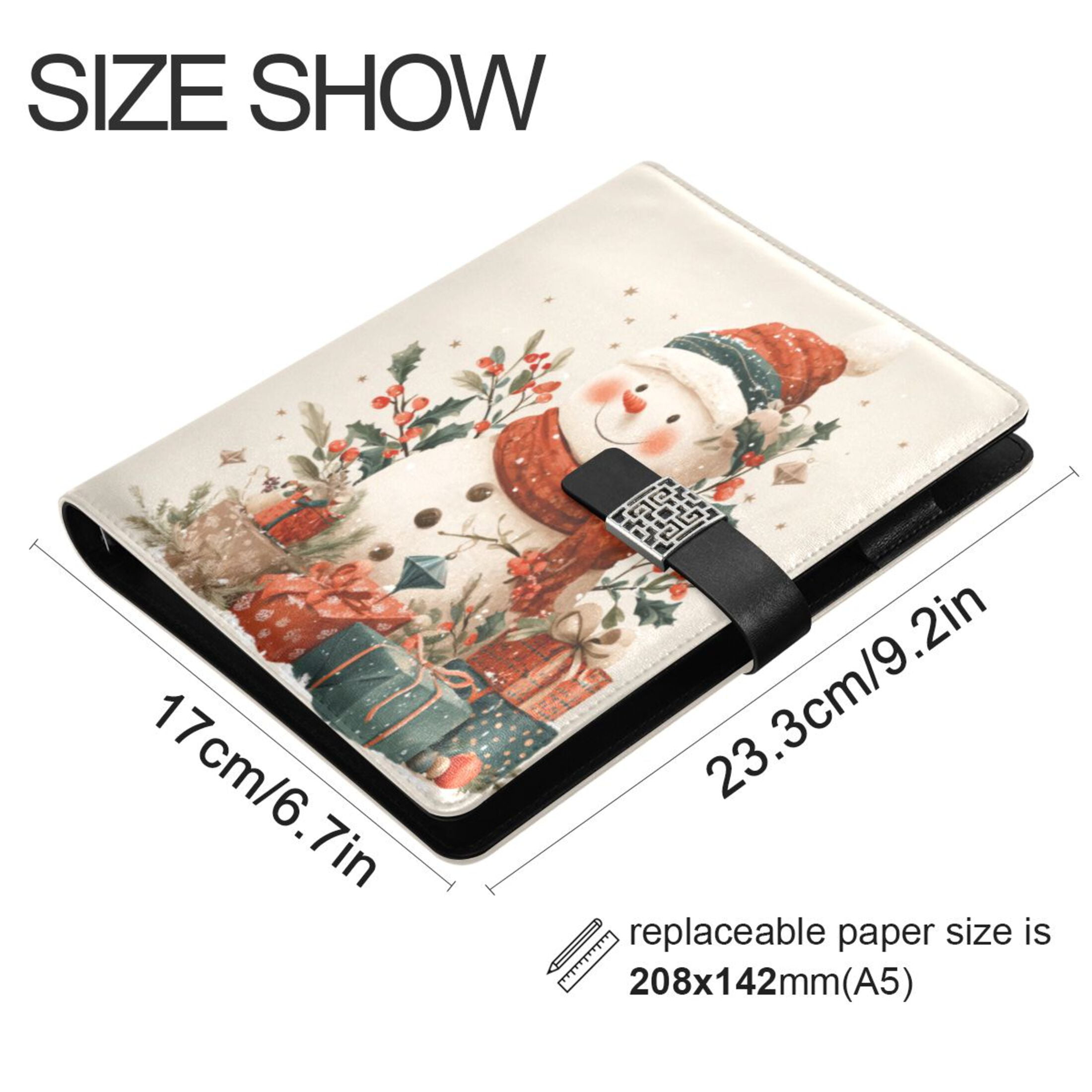 Leather Planner Leather Notebook Notebook Journal Binder Design Pen Pocket Design Convenient for Storage Warm Christmas Snow Man