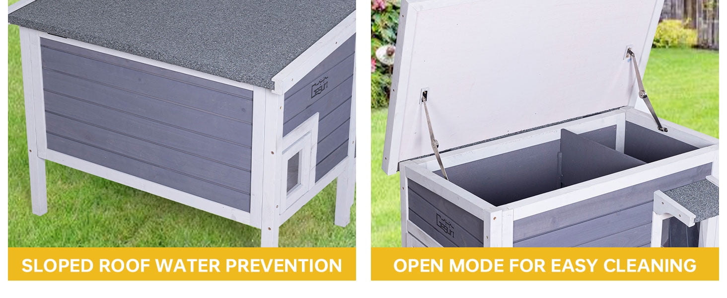 Insulated Cat House Outdoor Weatherproof, Feral Cat Shelter for Winter, Large Wooden Enclosure