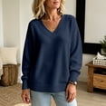 thumbnail image 5 of Dwellite Womens Knit V Neck Sweater Long Sleeve Fall Tops Lightweight Basic Pullover Tops Navy XL, 5 of 6