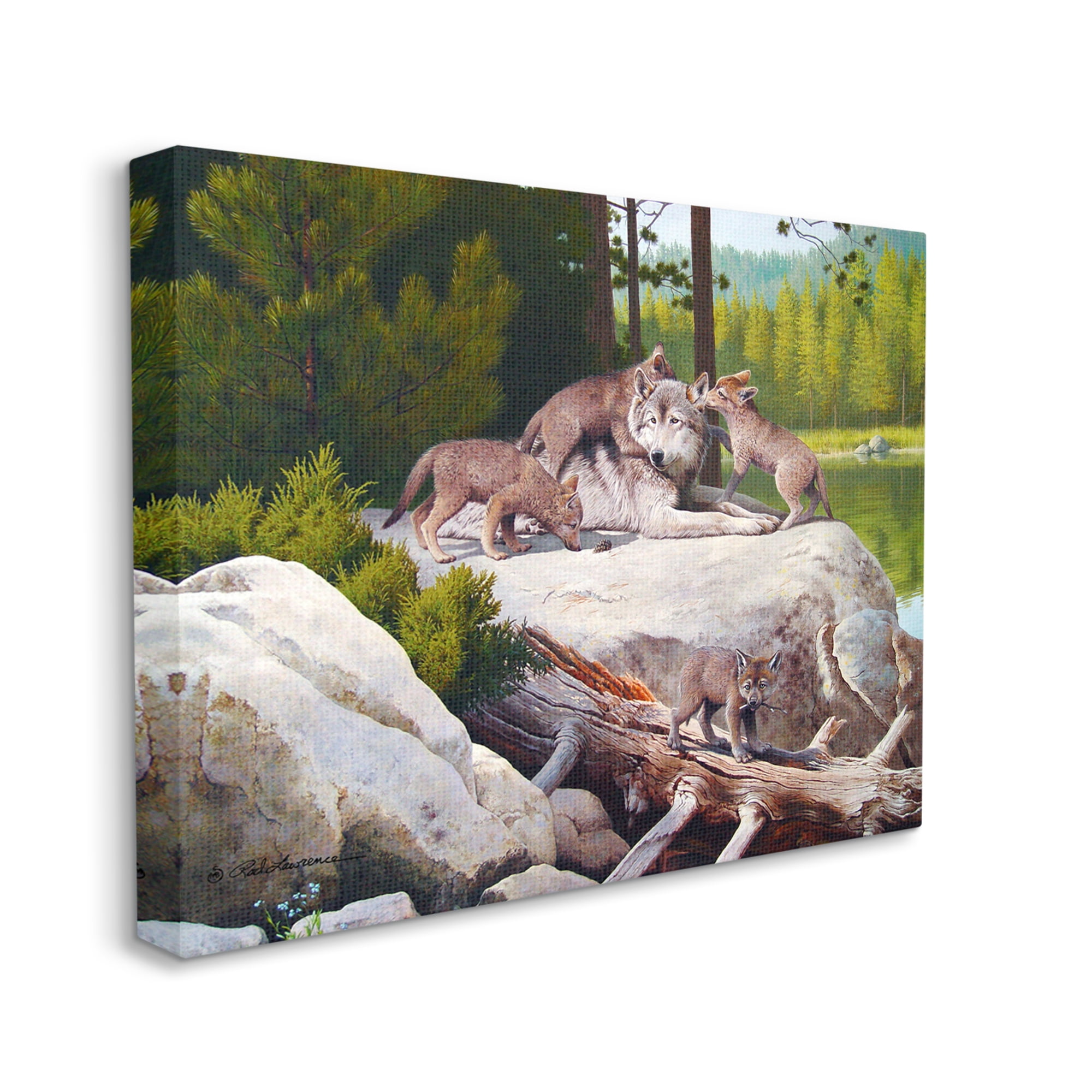 Stupell Industries Wolf & Cubs in Nature Animals & Insects Painting Gallery Wrapped Canvas Art Print Wall Art, 40 x 30