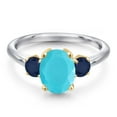 thumbnail image 3 of Gem Stone King 10K Two Tone Gold Green Turquoise and Blue Sapphire Engagement Ring for Women | 2.20 Cttw | Oval 9X7MM | Gemstone Birthstone | Size 6, 3 of 6