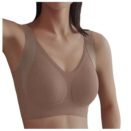Brown Large Women s Comfortable and Push Up Bras Transparent Shoulder Strap Cordless Sports Bra Padded Backless Spongeless with Convertible Pack of Bras for Women Shoulde