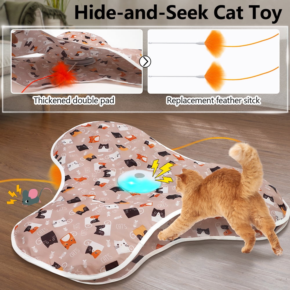 Interactive Cat Toys for Indoor Cats‌ Adult‌ with Feather Tail Switchable Mouse Sounds, ‌Kitten Enrichment Toys‌ for Hunting Self Play, Automatic Rechargeable Quiet Game