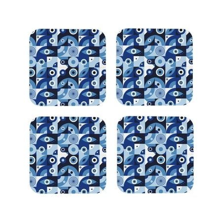 

Junzan Evil Eye Print Coasters for Drinks - Leather Coasters Set of 4 for Coffee Table for Housewarming/Kitchen/Bar/Decor-Square