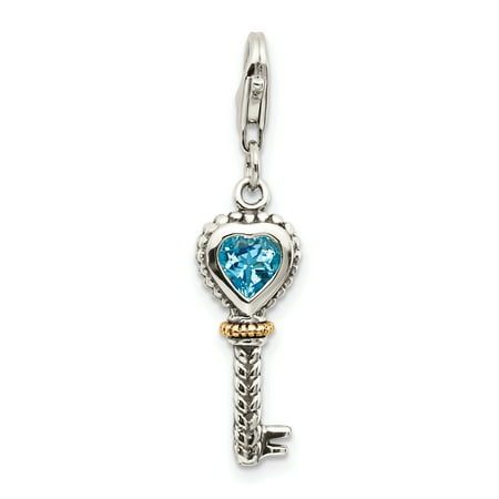 Juicy Couture Charm Necklace - Shey Couture 925 Sterling Silver with Gold-Tone Accent Blue Topaz Antique Key with Lobster Clasp Charm